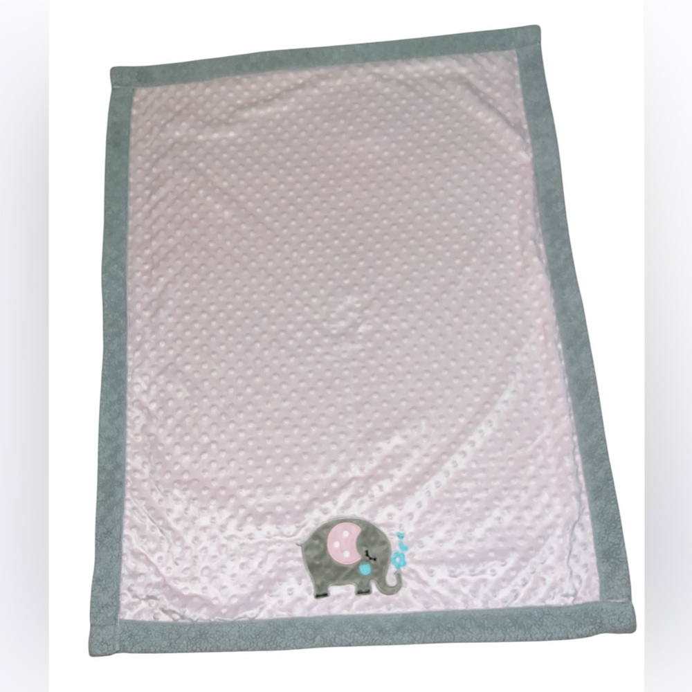 HTF  Forever Baby  Pink  Gray Elephant Baby Blanket Minky Dots Sherpa